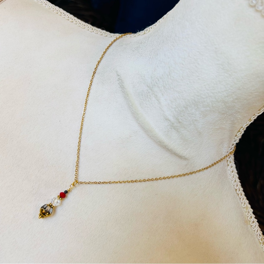 Handcrafted elegant glass beaded pendant on chain necklace